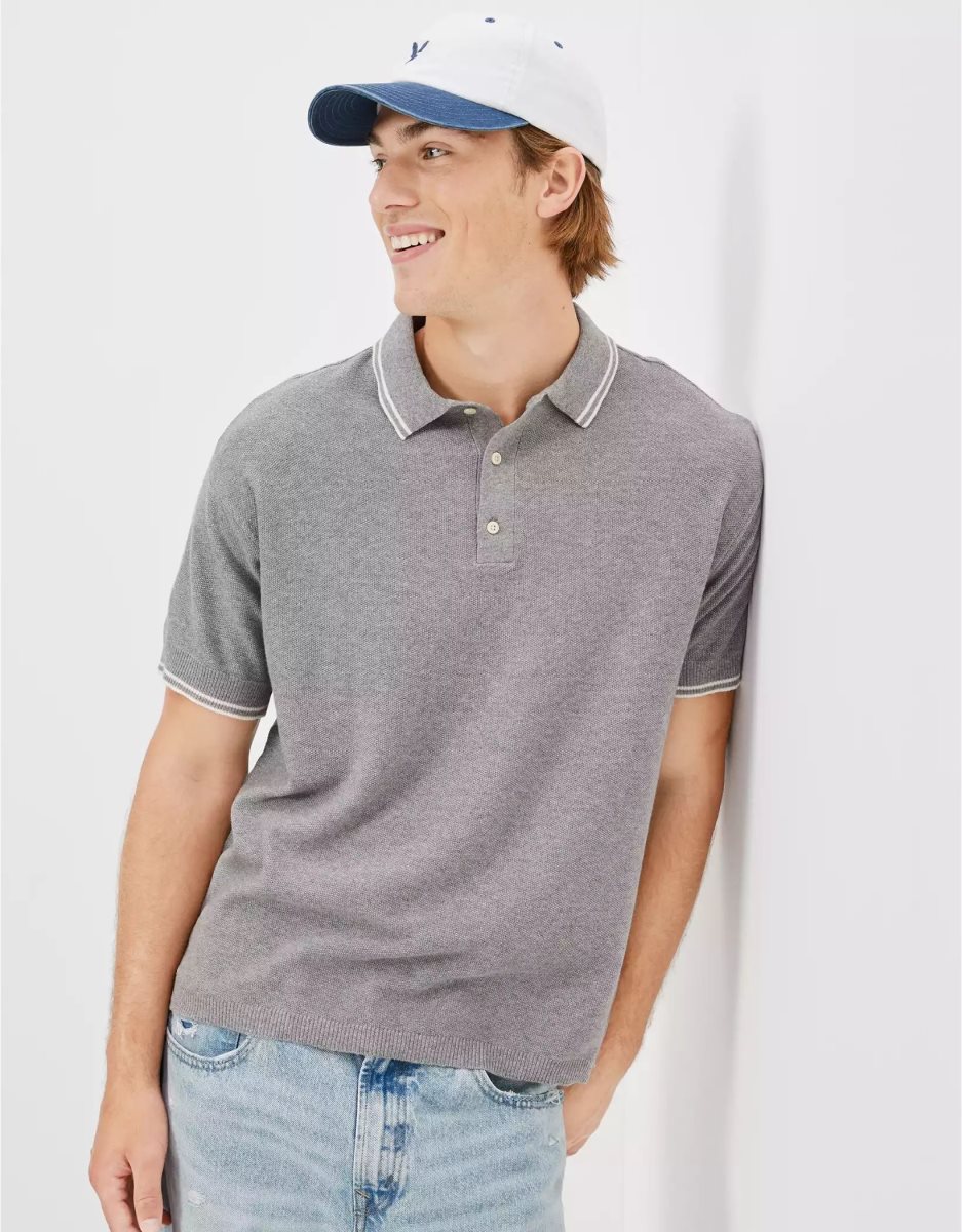 Polos American Eagle AE Corta-Sleeve Pull Grise Homme | MSJ-56100394